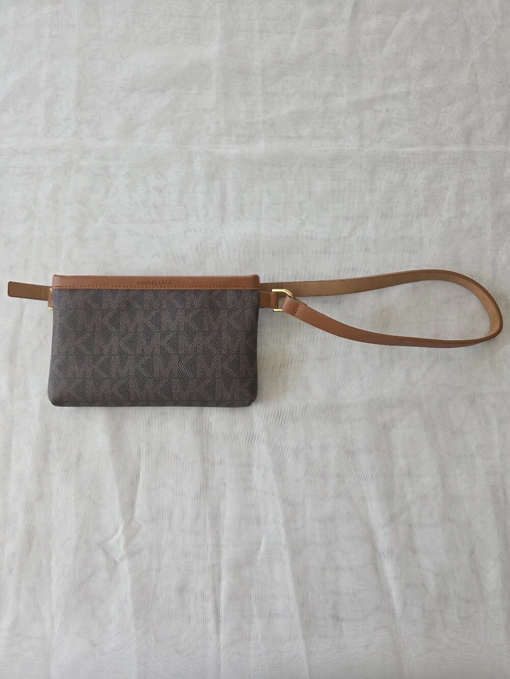 Michael Kors Brown Monogram Waist Pouch with Tan Strap